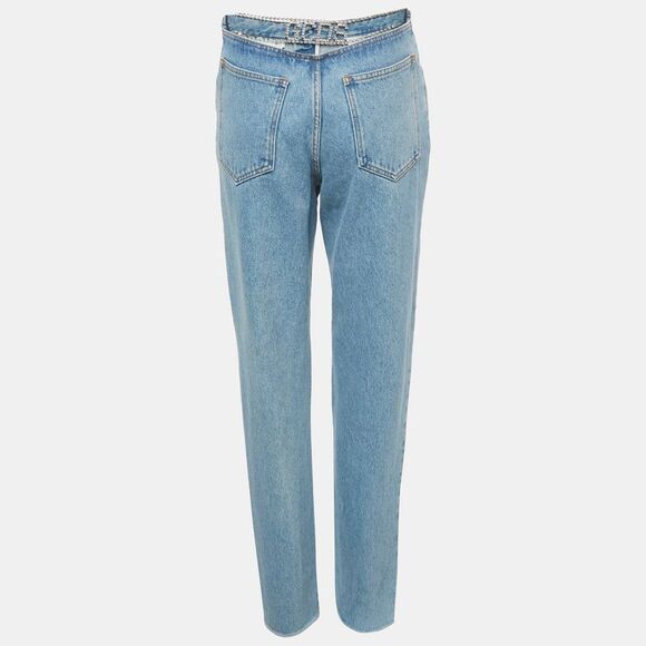 Gcds Blue Denim Logo Crystal Waist Detail Jeans S